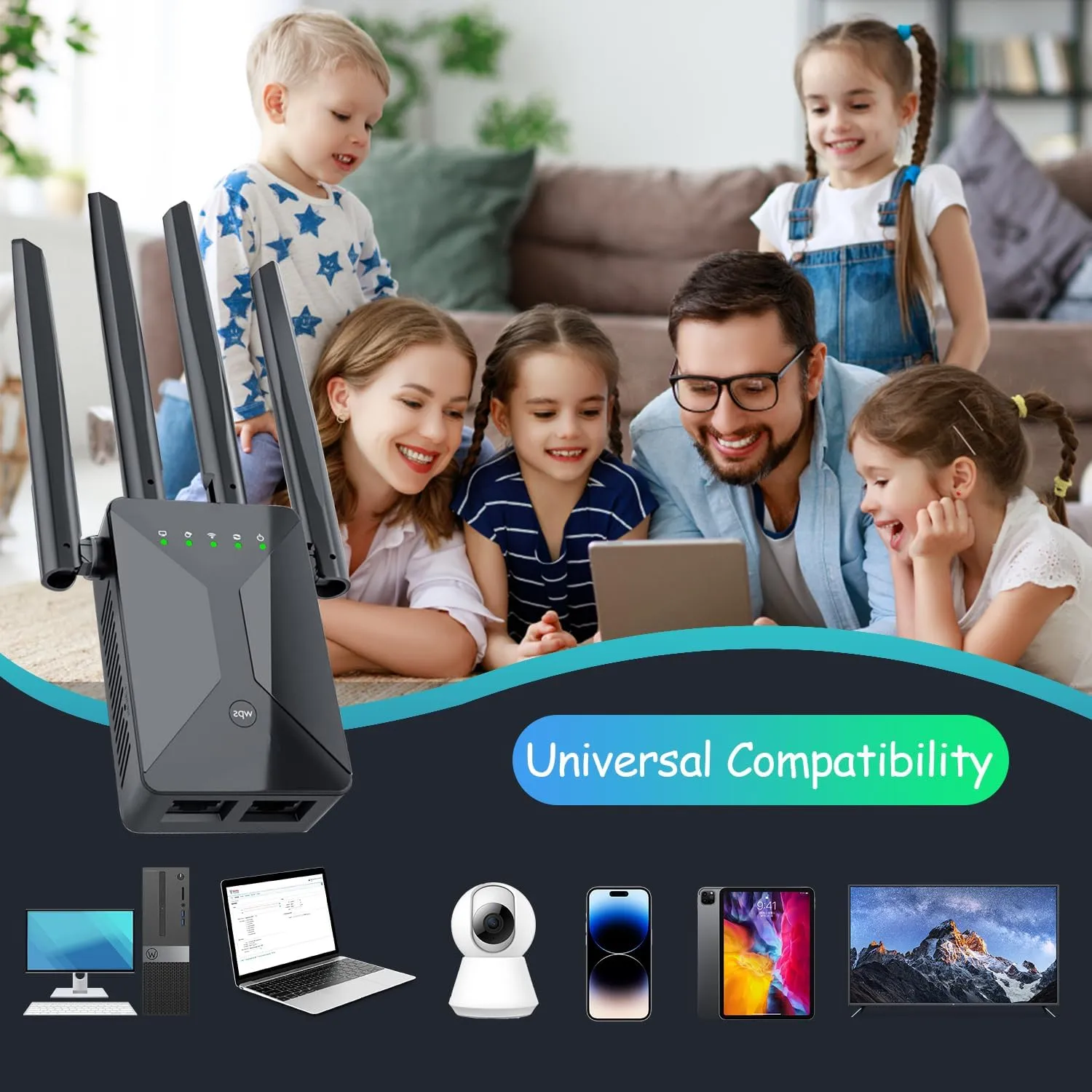 WiFi Extender Signal Booster for Home: Internet Repeater Long Range Covers Up to 50  Devices and 9998 Sq.ft