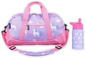 Wildkin Overnighter Duffel Bag Bundle with 14 Ounce Steel Reusable Water Bottle (Unicorn)