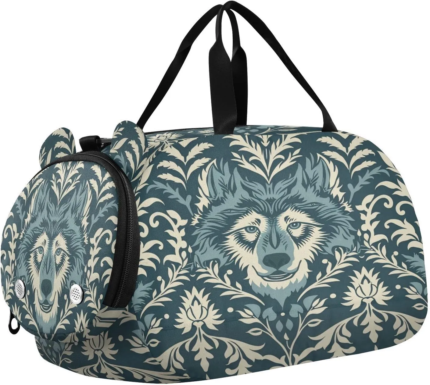 William Morris Style Design Wolf Teal Small Gym Bag with Shoes Compartment Lightweight Sports Bag Travel Tote for School Practice, Sports, Travel bolsa de para mujer