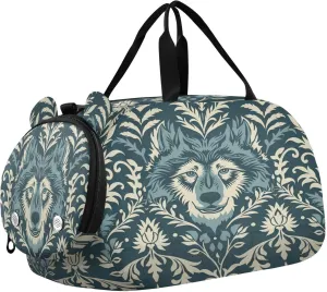 William Morris Style Design Wolf Teal Small Gym Bag with Shoes Compartment Lightweight Sports Bag Travel Tote for School Practice, Sports, Travel bolsa de para mujer