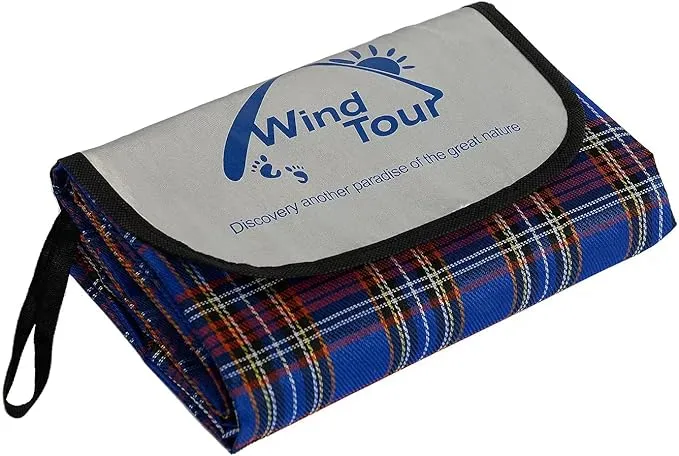Wind Tour Family Outdoor Waterproof Durable Picnic Blankets with Carry Strap,Foldable 50×70.9 inch Sandproof Picnic Floor Mat for Kids Playground Camping Park Hiking Grass Travelling (2, Blue)