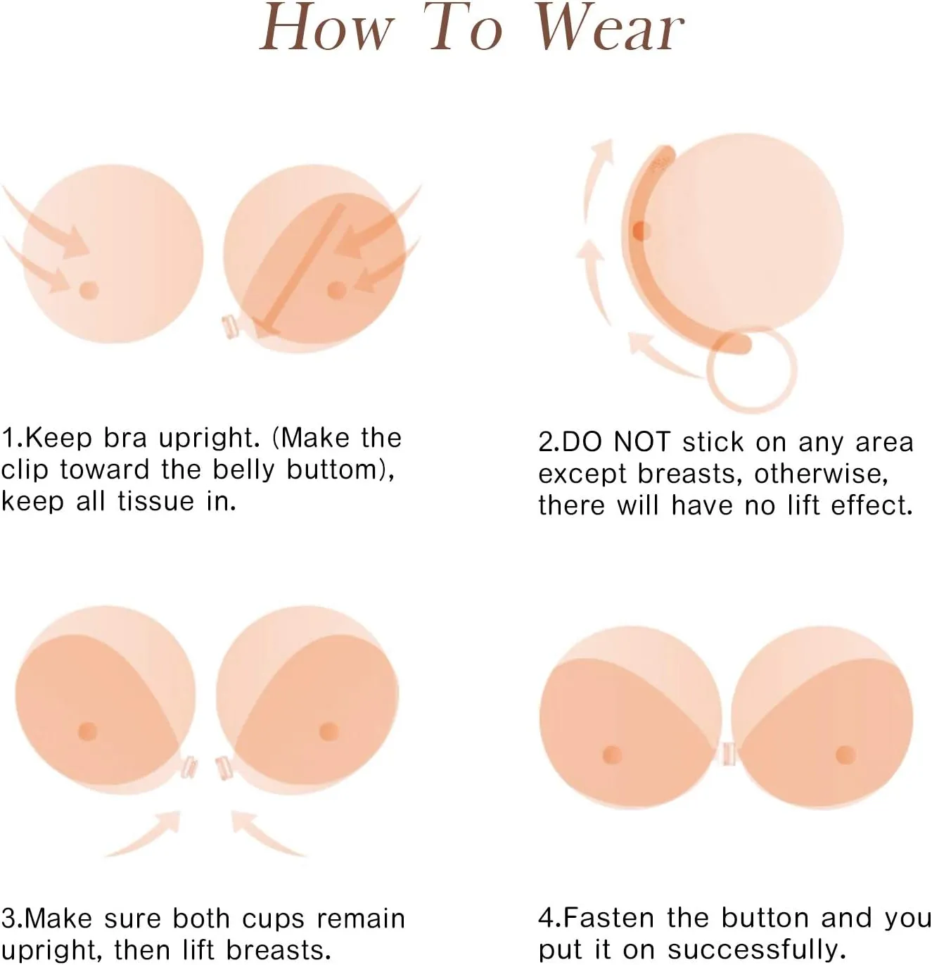 Wingslove Adhesive Bra Reusable Strapless Self Silicone Push-up Invisible Sticky Bras for Backless Dress