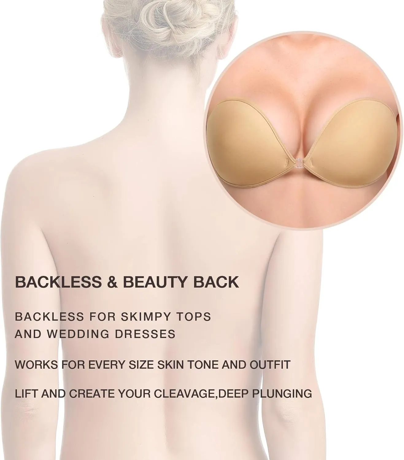 Wingslove Adhesive Bra Reusable Strapless Self Silicone Push-up Invisible Sticky Bras for Backless Dress