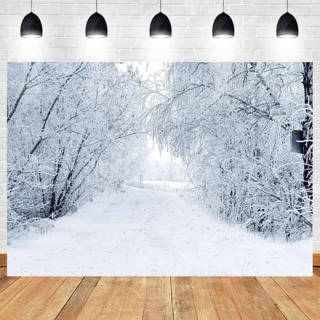 Winter Forest Landscape Backdrop for Christmas New Year Party Decorations, Snowscape Forest Path Photo Banner Snow Ice Tree Road Photography Background Decoration 9x6ft