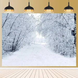 Winter Forest Landscape Backdrop for Christmas New Year Party Decorations, Snowscape Forest Path Photo Banner Snow Ice Tree Road Photography Background Decoration 9x6ft