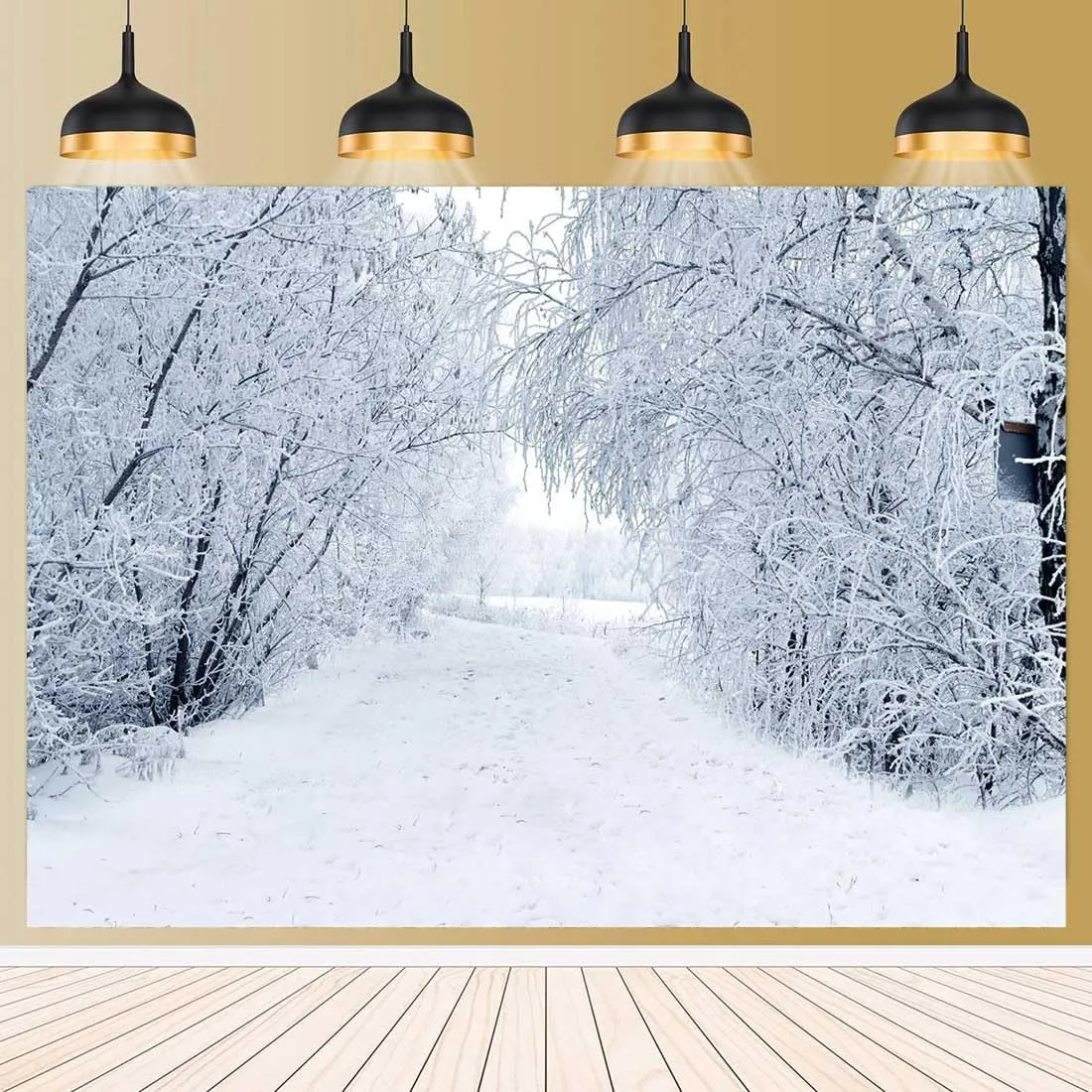 Winter Forest Landscape Backdrop for Christmas New Year Party Decorations, Snowscape Forest Path Photo Banner Snow Ice Tree Road Photography Background Decoration 9x6ft
