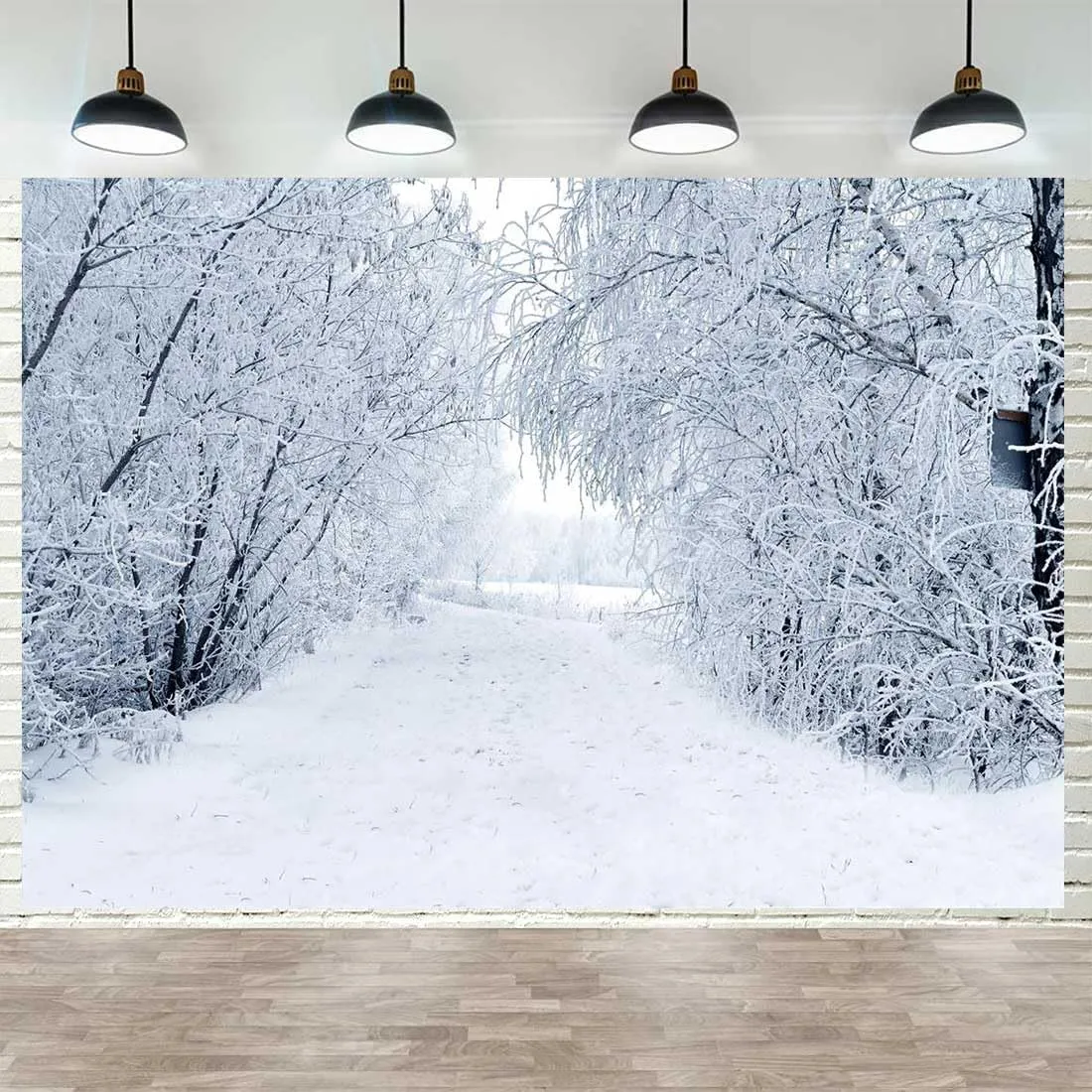 Winter Forest Landscape Backdrop for Christmas New Year Party Decorations, Snowscape Forest Path Photo Banner Snow Ice Tree Road Photography Background Decoration 9x6ft
