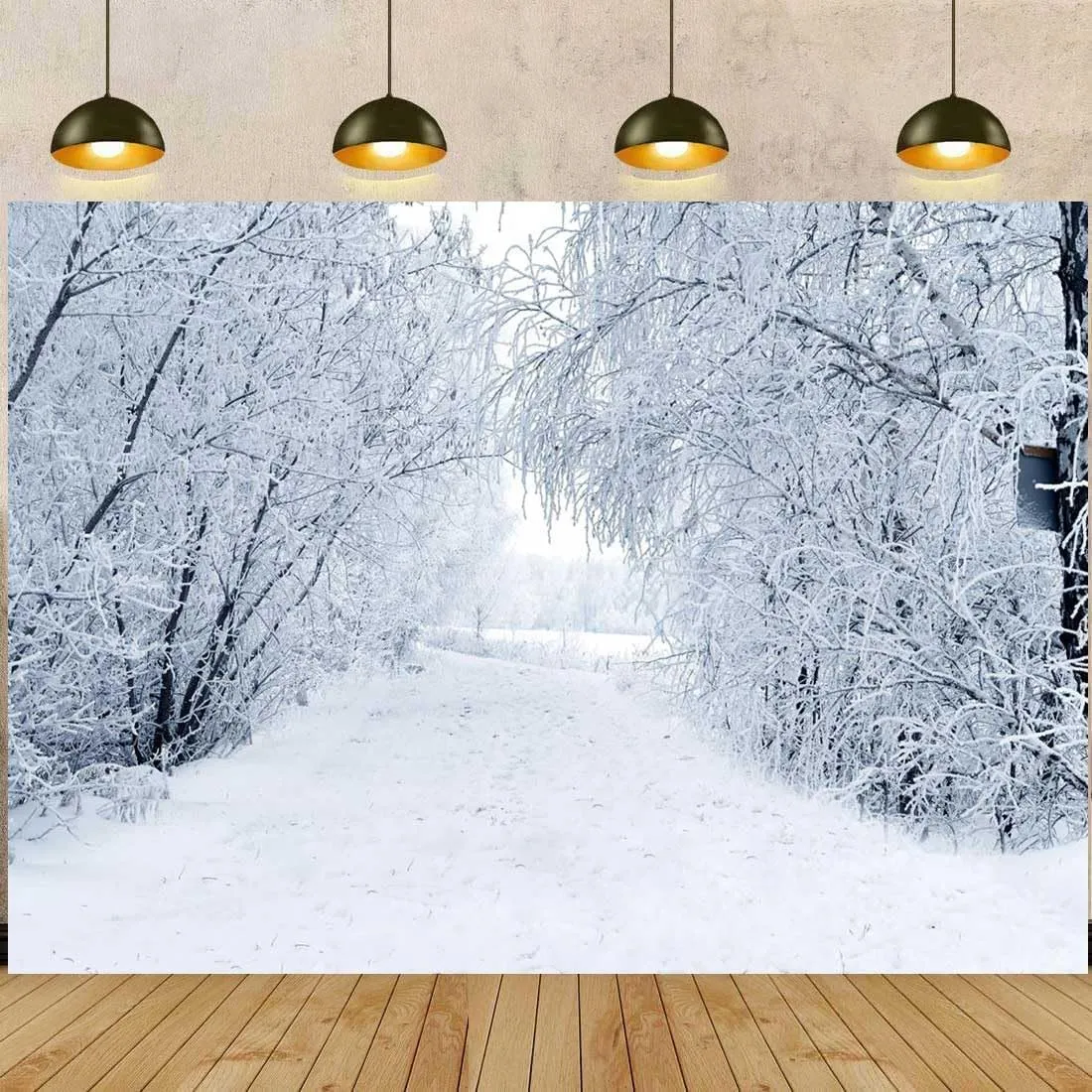 Winter Forest Landscape Backdrop for Christmas New Year Party Decorations, Snowscape Forest Path Photo Banner Snow Ice Tree Road Photography Background Decoration 9x6ft
