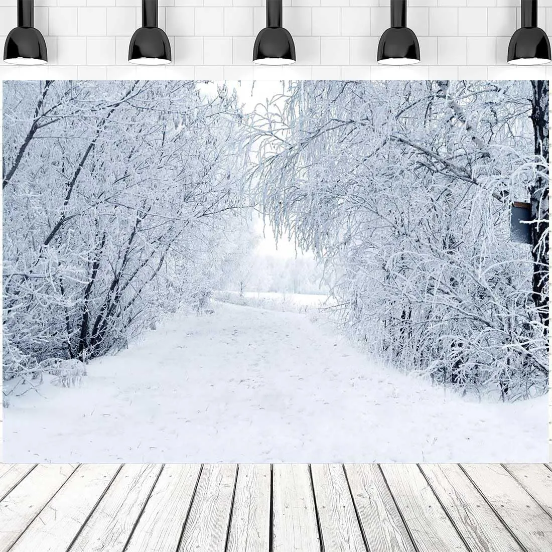 Winter Forest Landscape Backdrop for Christmas New Year Party Decorations, Snowscape Forest Path Photo Banner Snow Ice Tree Road Photography Background Decoration 9x6ft
