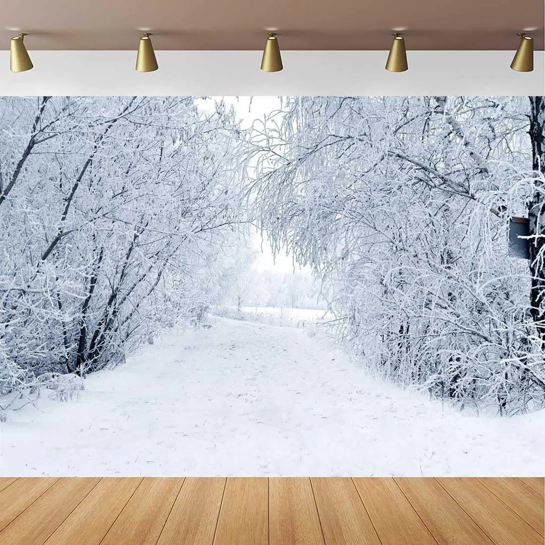 Winter Forest Landscape Backdrop for Christmas New Year Party Decorations, Snowscape Forest Path Photo Banner Snow Ice Tree Road Photography Background Decoration 9x6ft