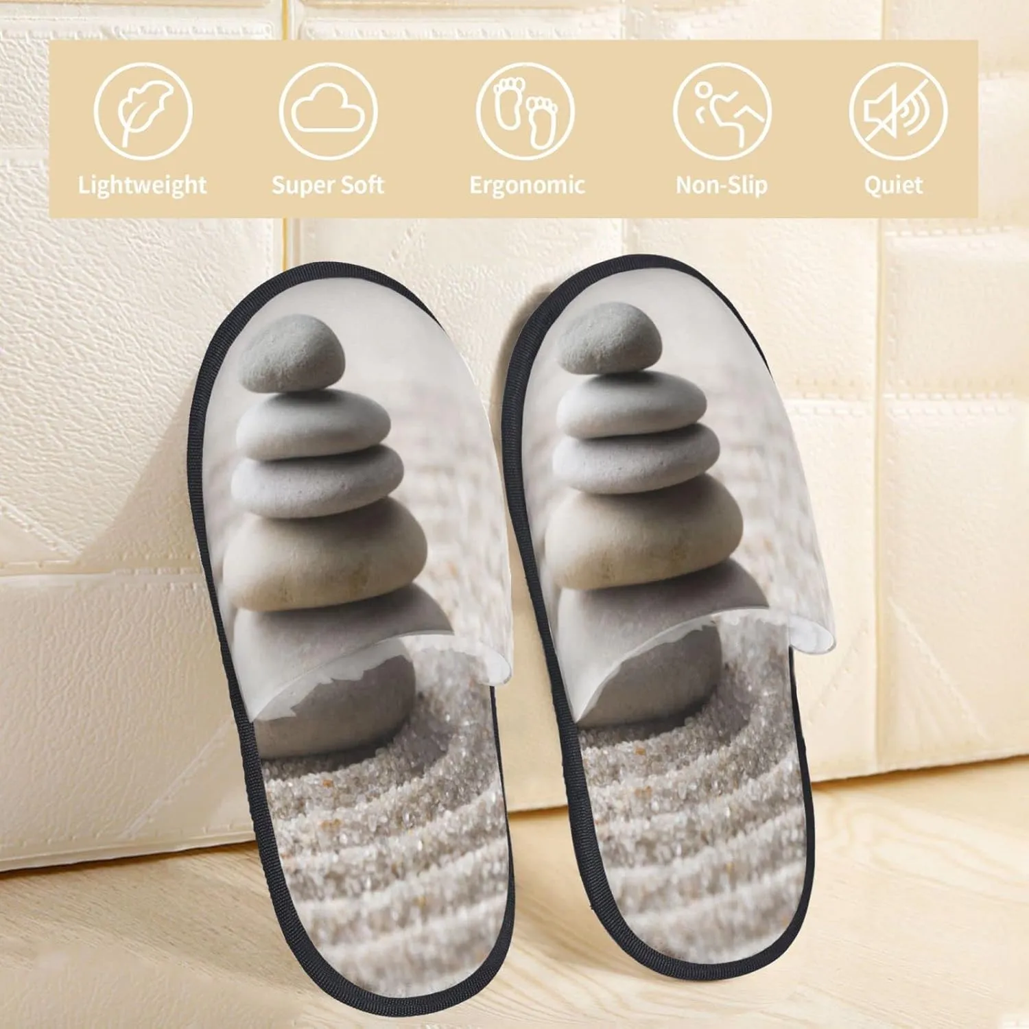 Winter House Shoes Fluffy Slippers Buddhist Zen Beach Meditation Stone Warm Indoor House Slippers For Men Women