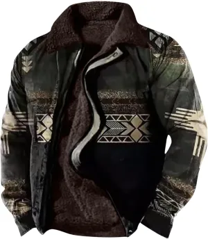 Winter Jacket for Men,Aztec Weatern Fleece Lined Jacket Men Heavyweight Warm Sherpa Lined Big and Tall Trucker Coat