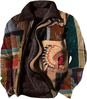 Winter Jacket for Men,Aztec Weatern Fleece Lined Jacket Men Heavyweight Warm Sherpa Lined Big and Tall Trucker Coat