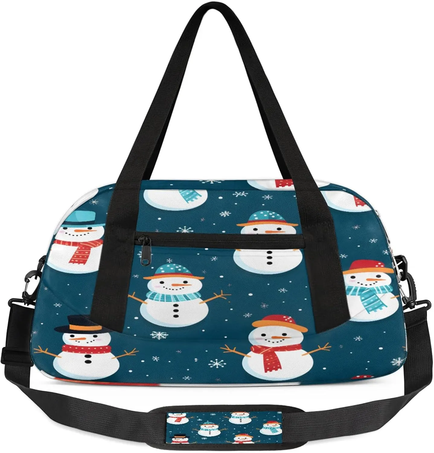 Winter Snowman Pattern Kids Duffel Bag Lightweight Waterproof Sports Gym Bag with Front Zipper Pocket Foldable Weekender Overnight Bag for School Practice Gymnastic Ballet