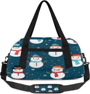 Winter Snowman Pattern Kids Duffel Bag Lightweight Waterproof Sports Gym Bag with Front Zipper Pocket Foldable Weekender Overnight Bag for School Practice Gymnastic Ballet
