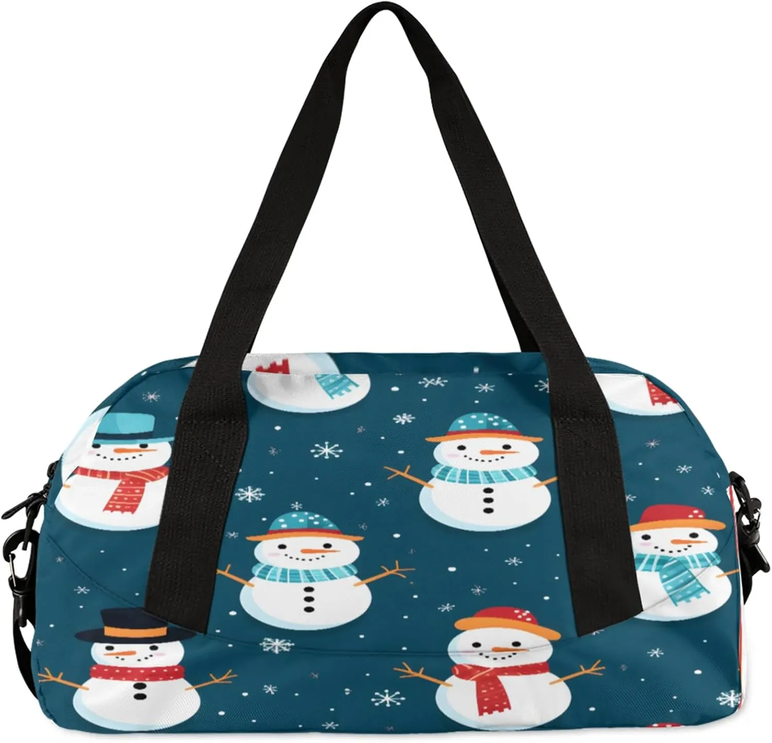 Winter Snowman Pattern Kids Duffel Bag Lightweight Waterproof Sports Gym Bag with Front Zipper Pocket Foldable Weekender Overnight Bag for School Practice Gymnastic Ballet