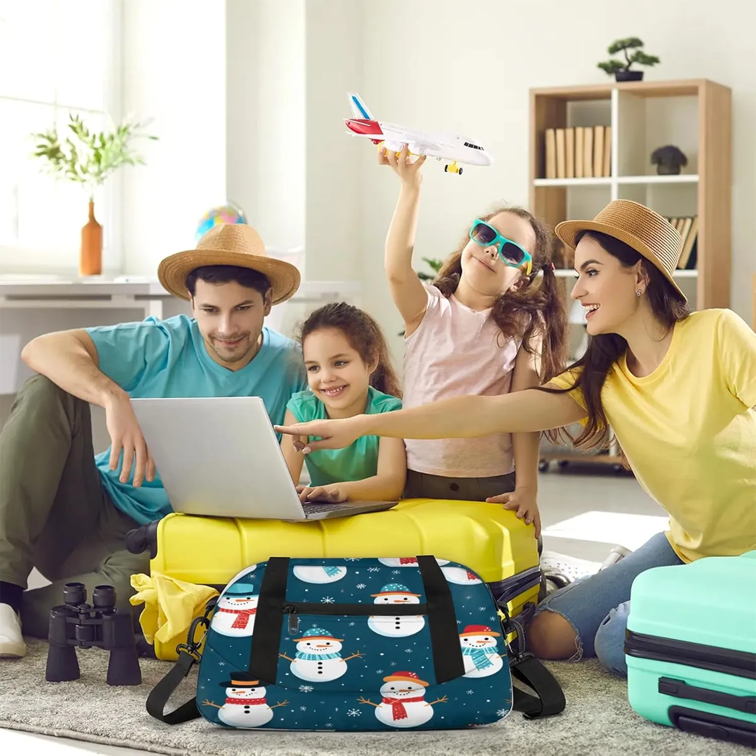 Winter Snowman Pattern Kids Duffel Bag Lightweight Waterproof Sports Gym Bag with Front Zipper Pocket Foldable Weekender Overnight Bag for School Practice Gymnastic Ballet