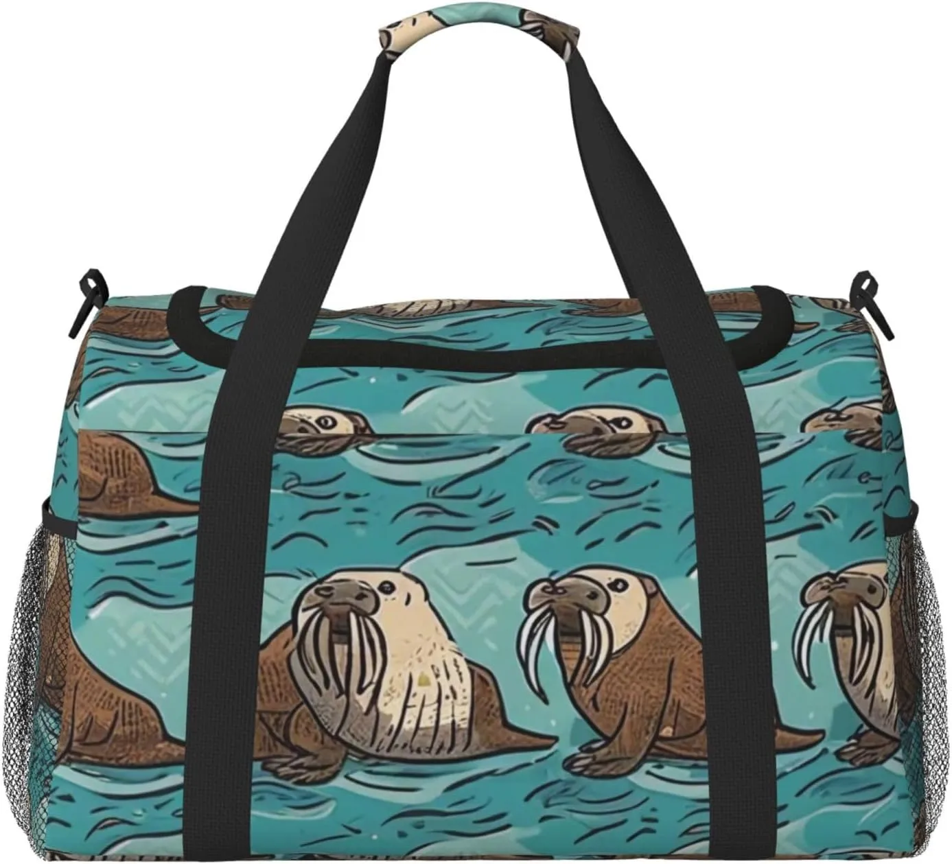 Wise Walrus Print Travel Duffel Bag for Men & Women, Foldable Travel Bags and Spacious Weekender Tote Bag for Storage Toiletry Luggage Personal Item