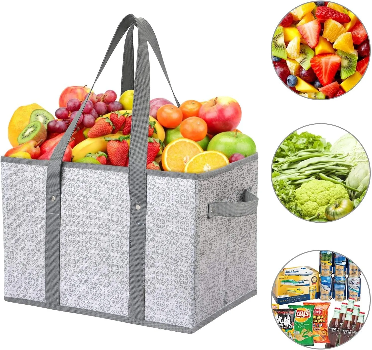 WISELIFE Reusable Grocery Bags [3 Pack],Large Grocery Tote Bag Water Resistant Shopping Bags Foldable Grocery Bag for Clothes,Shoes and Picnic