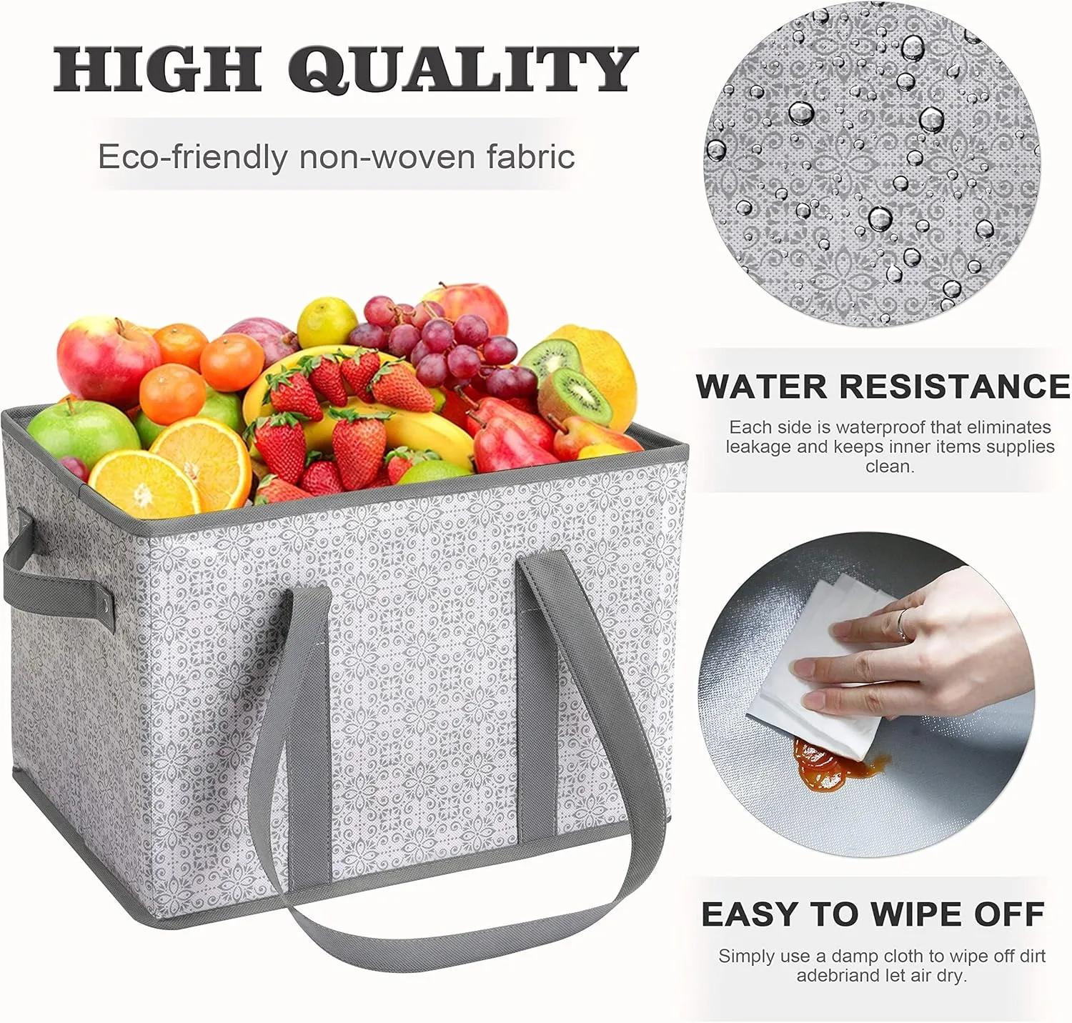 WISELIFE Reusable Grocery Bags [3 Pack],Large Grocery Tote Bag Water Resistant Shopping Bags Foldable Grocery Bag for Clothes,Shoes and Picnic