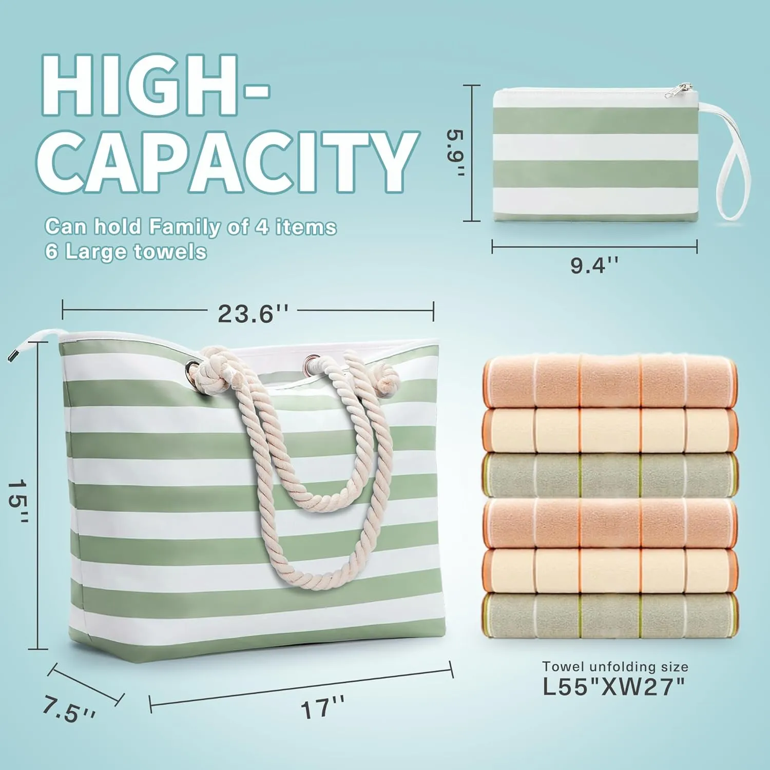 WLLWOO WLLWOO Beach Bags for Women, Extra Large Waterproof Sandproof Tote, Swim Pool Vacation Totes
