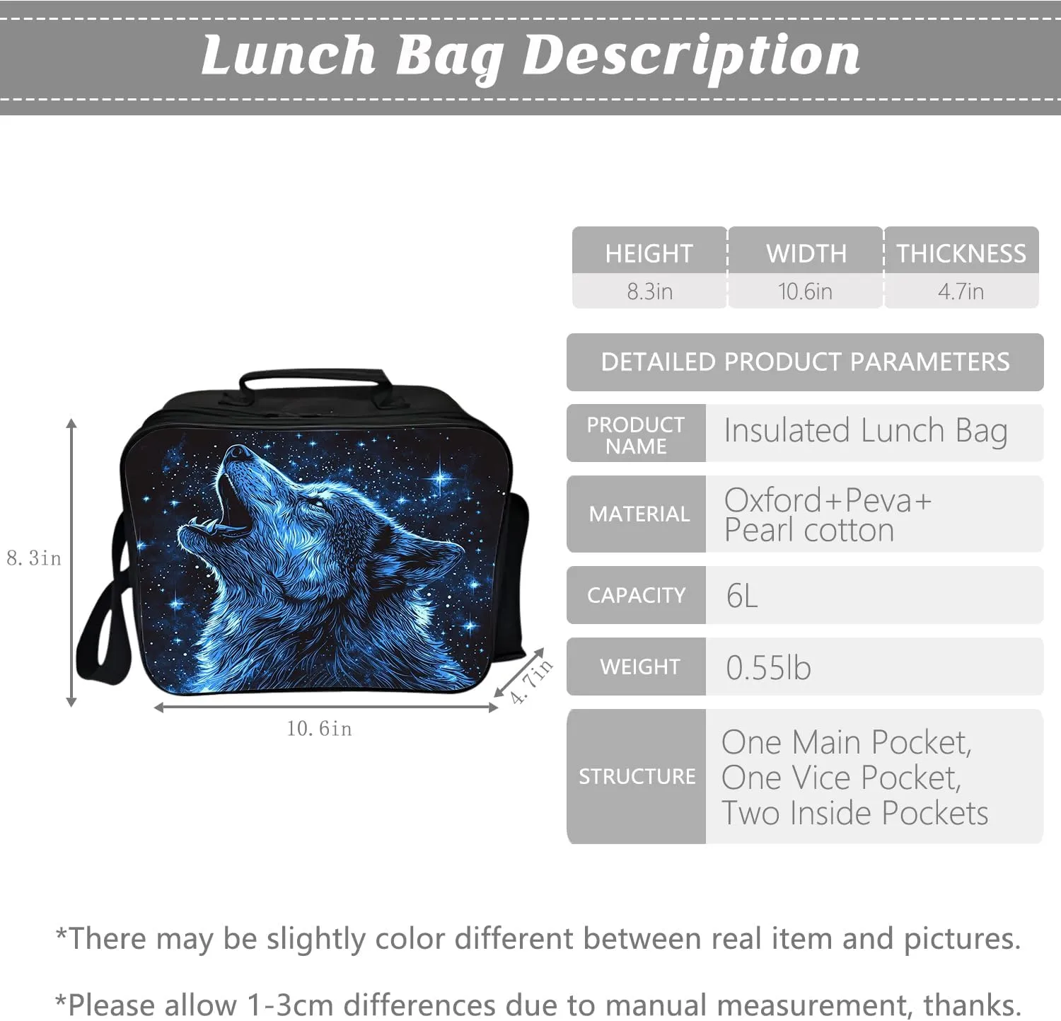 Wolf Backpack Kids Bookbag 16inch Schoolbag With Lunch Box Bag And Pencil Case Set For Boys Girls