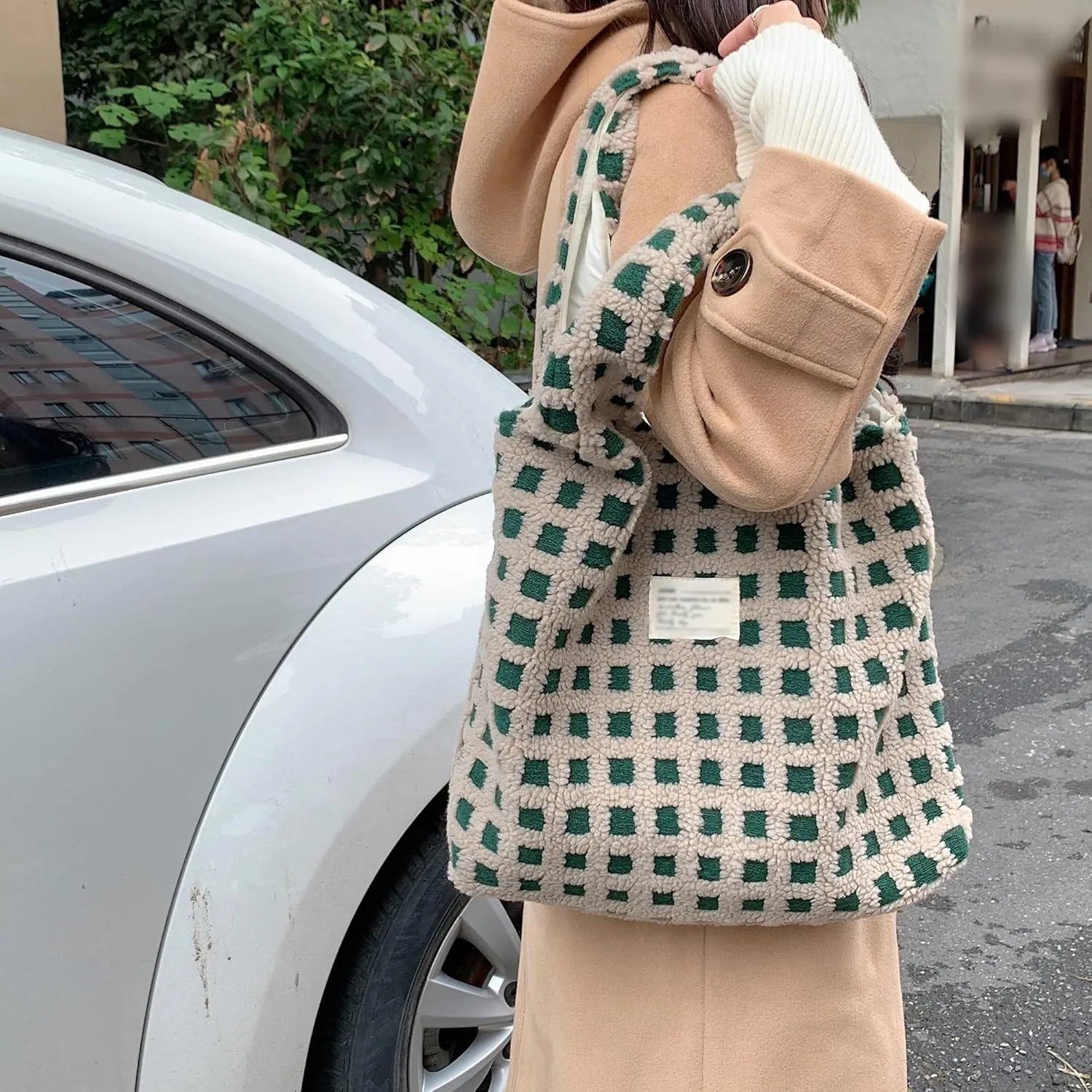 Women Ladies Cute Bear Plush Shoulder Bag Large Tote Handbag Purse Faux Fur Shopping Dating Bag