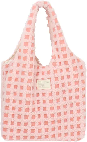 Women Ladies Cute Bear Plush Shoulder Bag Large Tote Handbag Purse Faux Fur Shopping Dating Bag