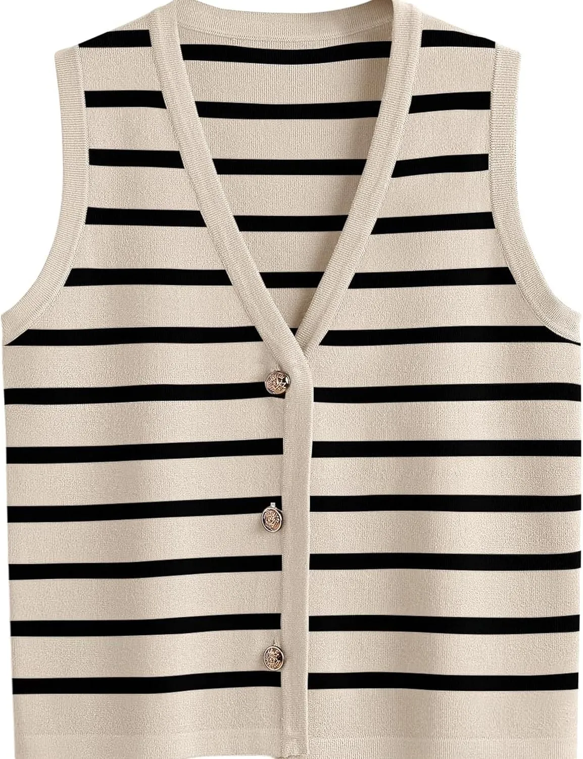 Women V Neck Sweater Vest Button Striped Knit Sleeveless Tops Summer Crop Crochet Tank Trendy Business Casual Outfits