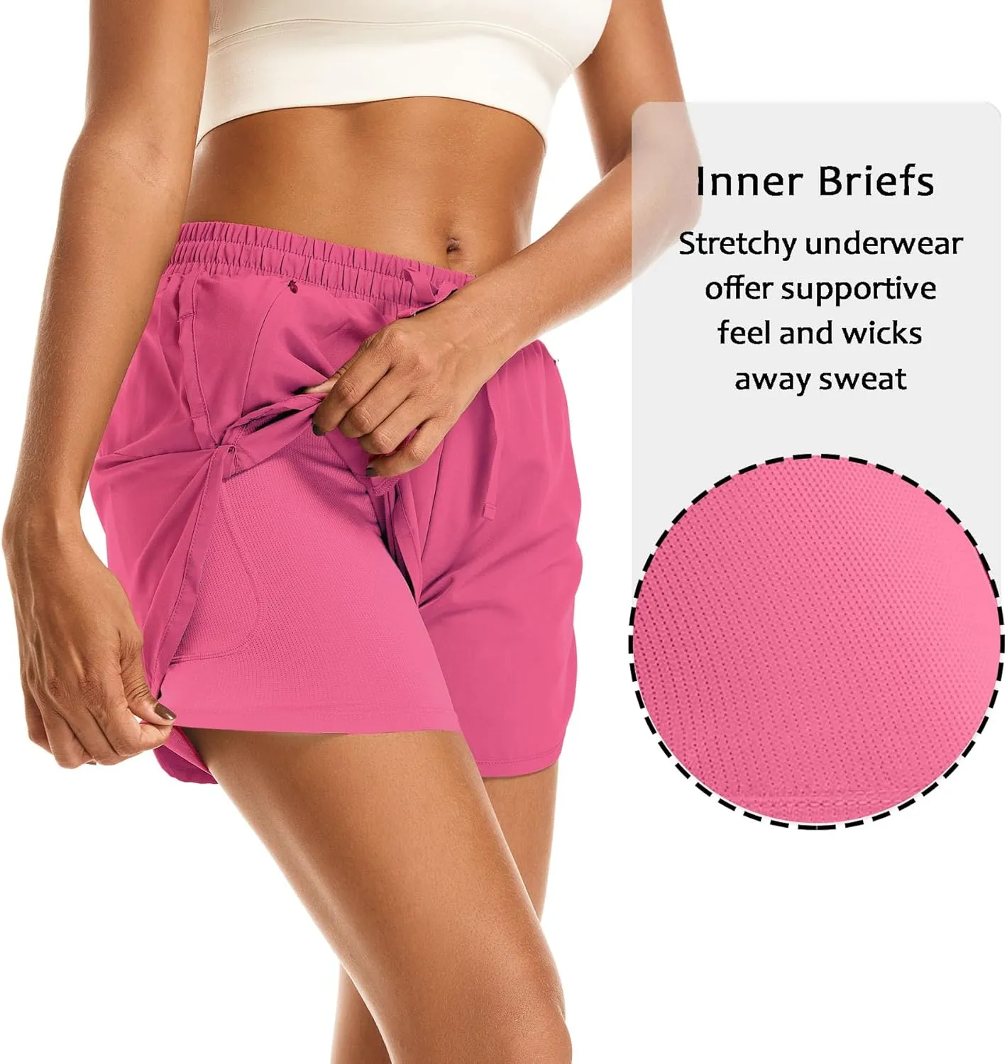 Women's 2 in 1 Athletic Running Shorts High Waisted Workout Casual Gym Sweat Shorts Mesh Comfy Liner Zipper Pockets