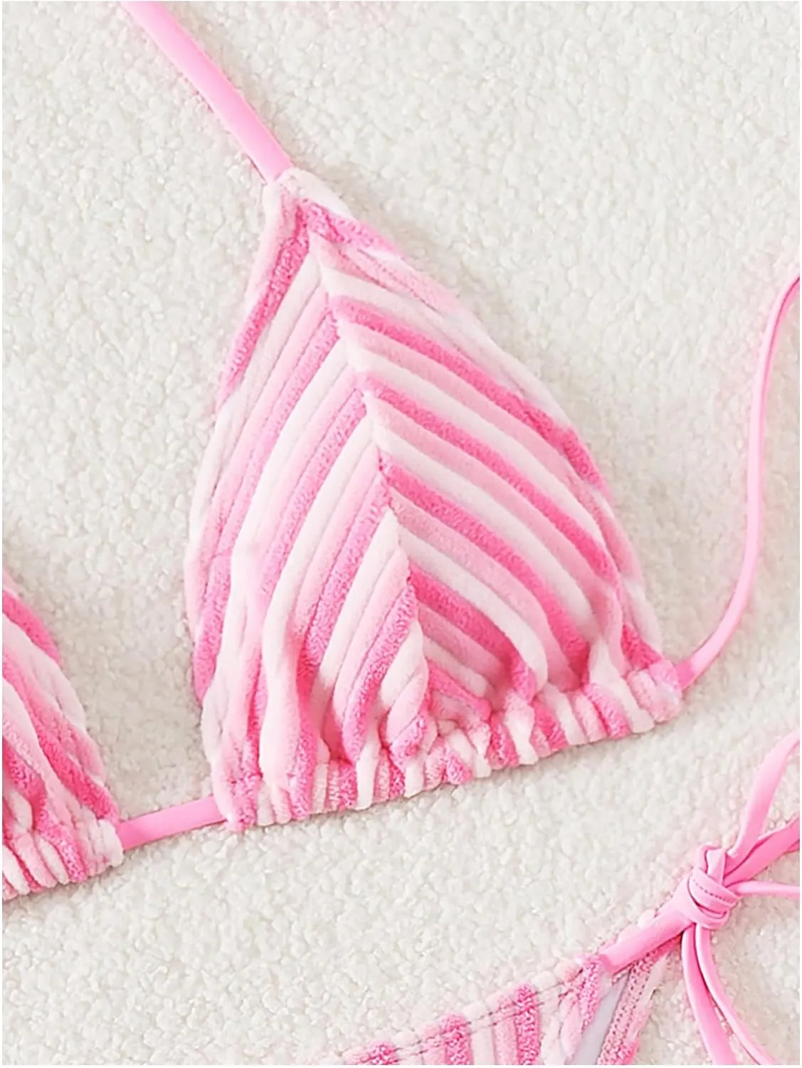 Women's 2 Piece Bikini Sets Halter Tie Side Triangle Swimsuit Striped Bathing Suit