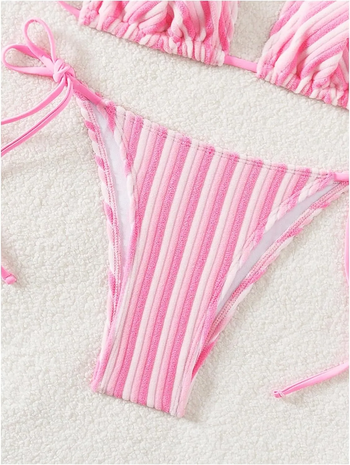 Women's 2 Piece Bikini Sets Halter Tie Side Triangle Swimsuit Striped Bathing Suit