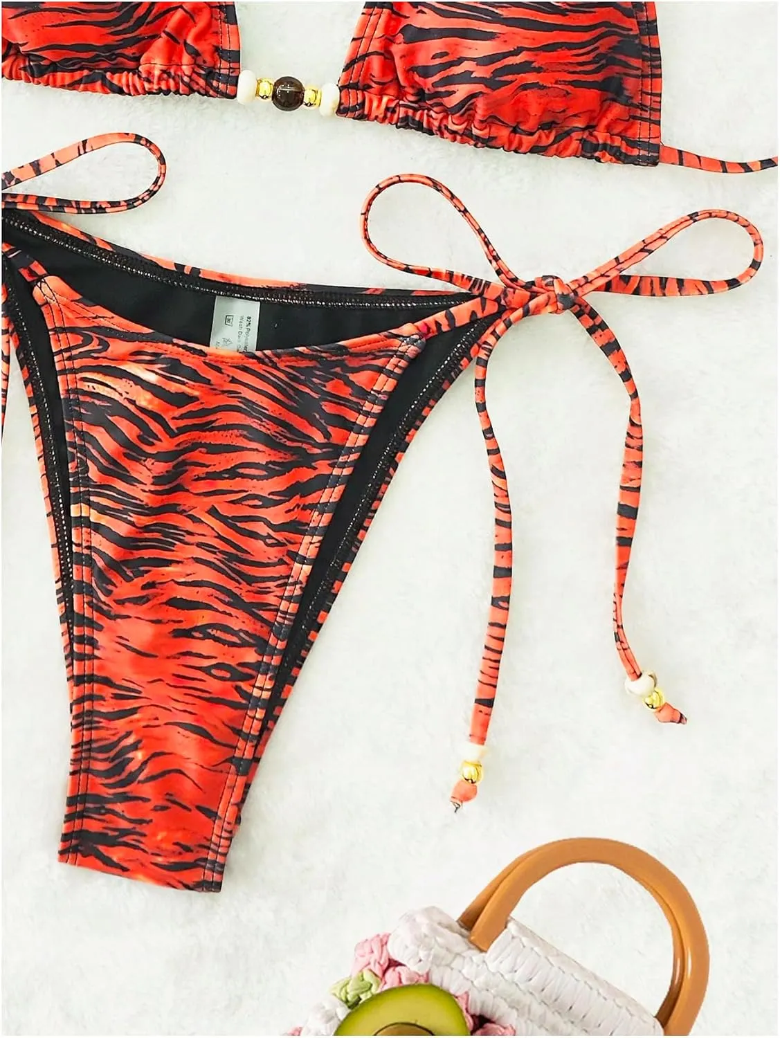 Women's 2 Pieces Zebra Striped Bikini Set Halter Triangle Swimsuit Y2K Tie Side Bathing Suit