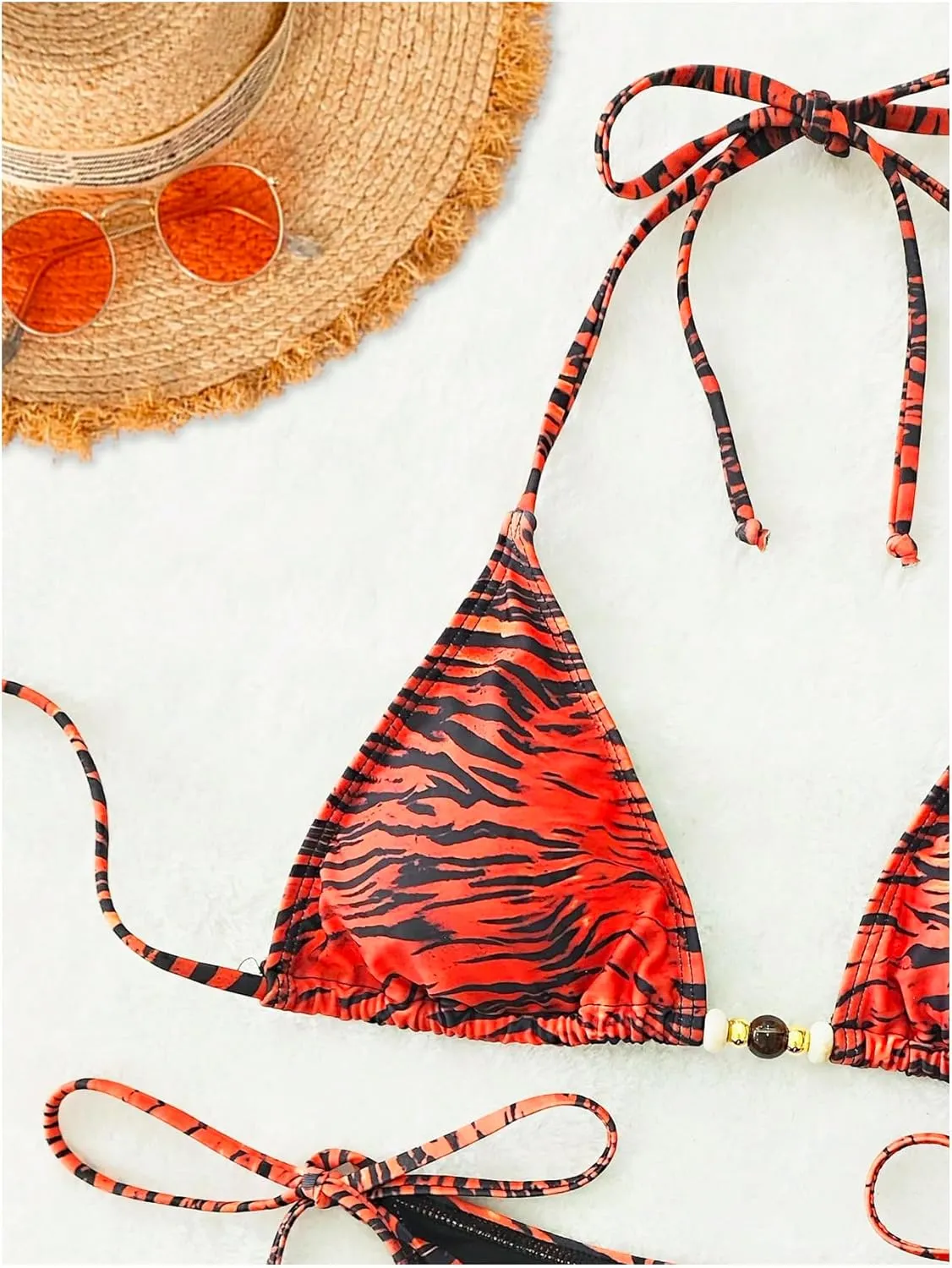 Women's 2 Pieces Zebra Striped Bikini Set Halter Triangle Swimsuit Y2K Tie Side Bathing Suit