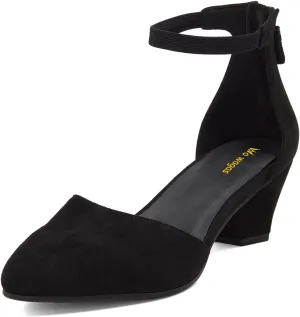 Women’s Ankle Strap Pumps Back Zip D’Orsay Special Chunky Mid Heels Pointed Toe Shoes Shopping Working Party Size 4-16 US