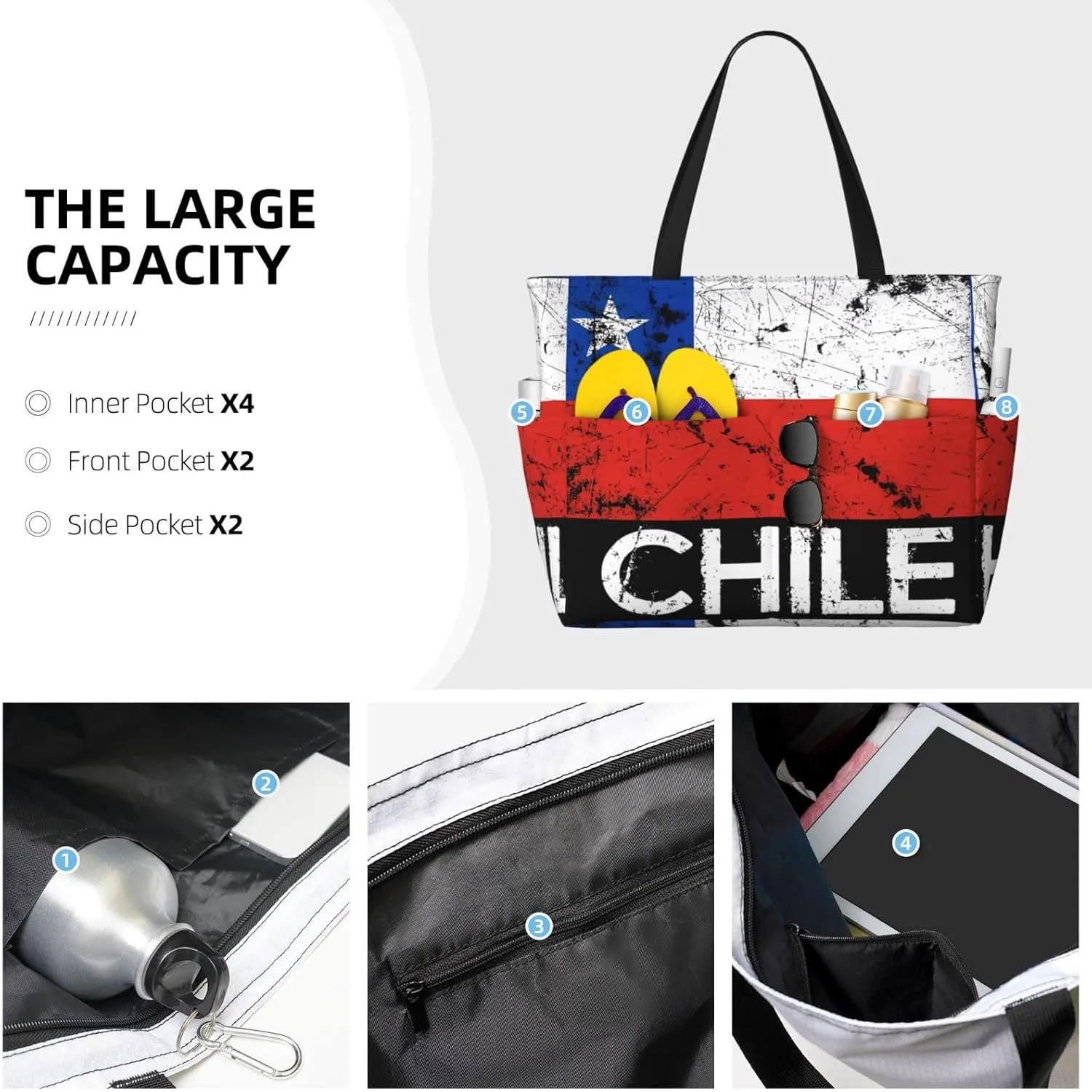 Women's Beach Travel Bags Large Waterproof Tote Bag with Pockets Sandproof Handbag for Beach Gym Vacation