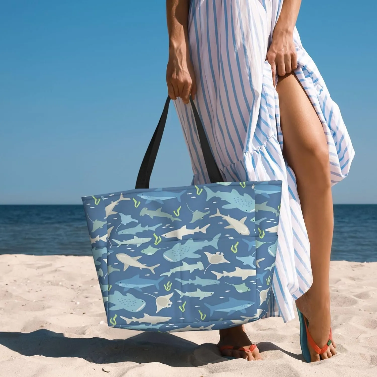 Women's Beach Travel Bags Large Waterproof Tote Bag with Pockets Sandproof Handbag for Beach Gym Vacation