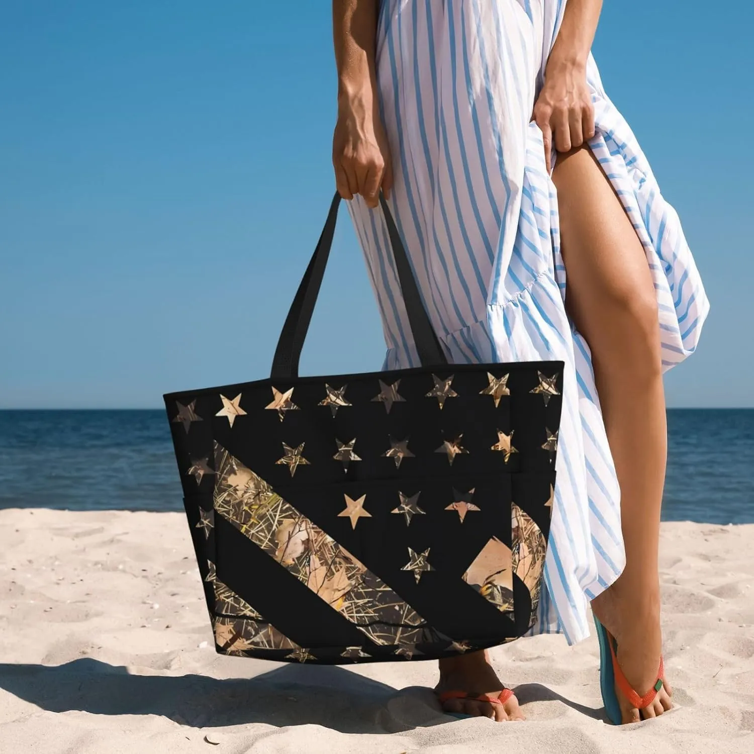 Women's Beach Travel Bags Large Waterproof Tote Bag with Pockets Sandproof Handbag for Beach Gym Vacation