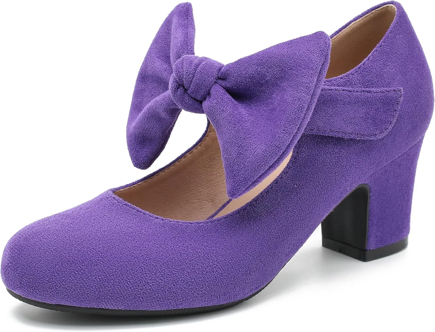 Women's Bow Mary Jane Chunky Heel Pumps Ankle Strap Round Toe Dress Wedding Party Shoes
