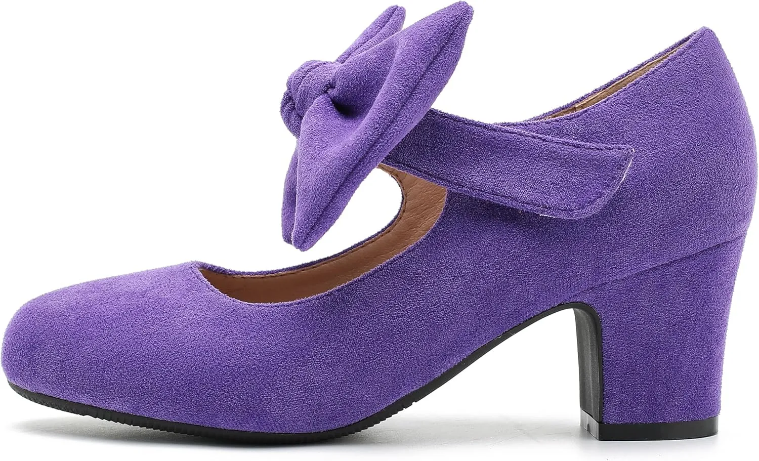 Women's Bow Mary Jane Chunky Heel Pumps Ankle Strap Round Toe Dress Wedding Party Shoes