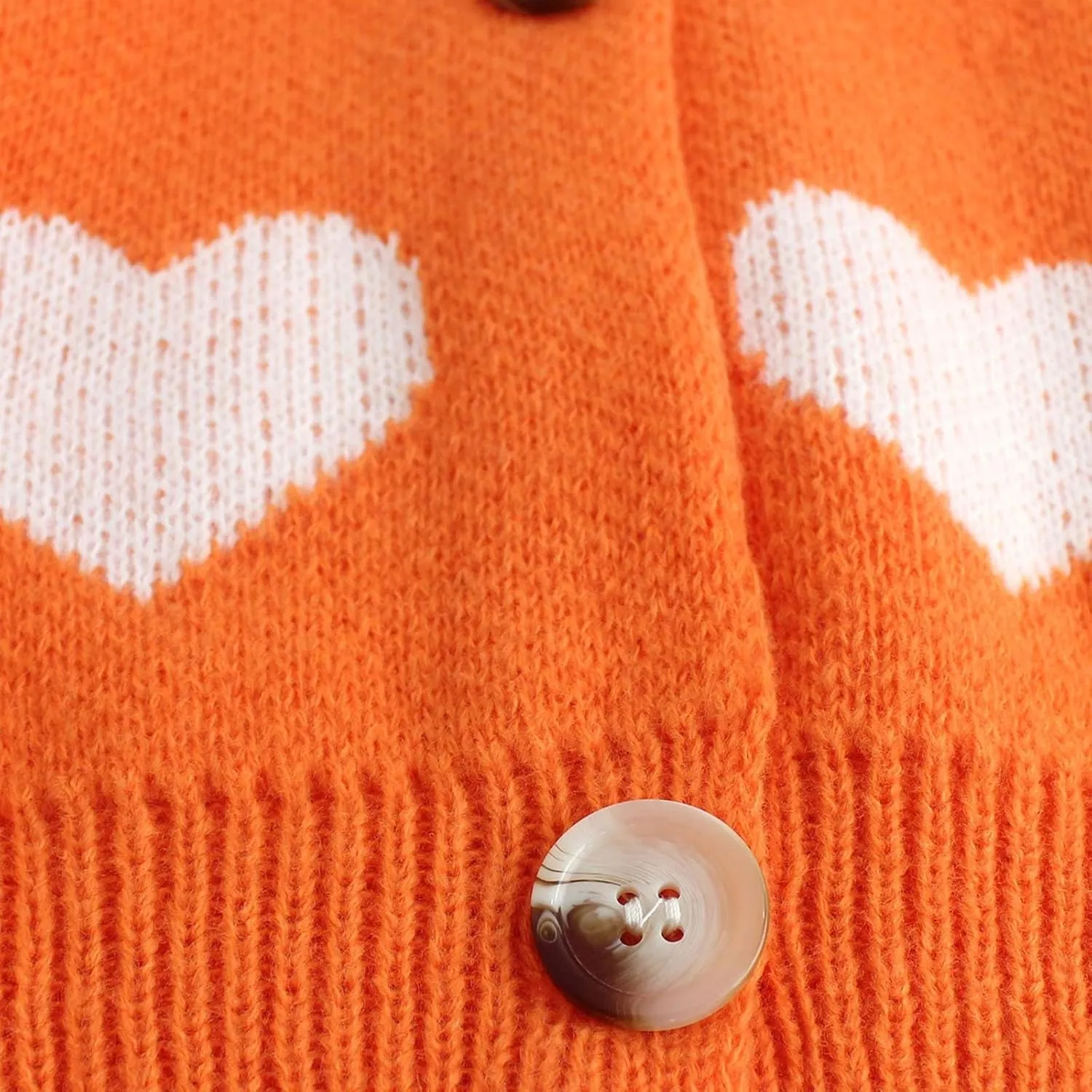 Womens Button Down Cardigan Sweater Trendy Valentines Heart Print Ribbed Knit Jumpers Solid Color V Neck Casual Coats