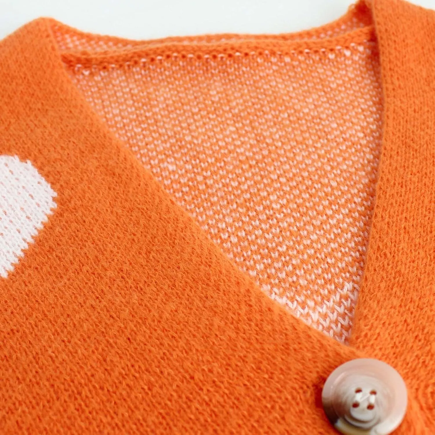 Womens Button Down Cardigan Sweater Trendy Valentines Heart Print Ribbed Knit Jumpers Solid Color V Neck Casual Coats