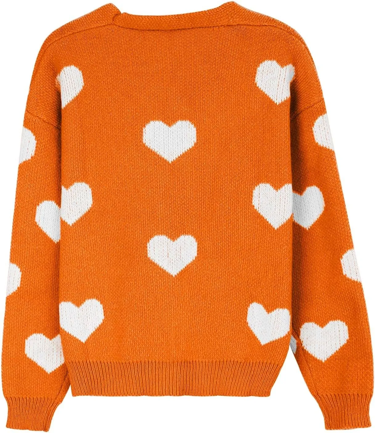 Womens Button Down Cardigan Sweater Trendy Valentines Heart Print Ribbed Knit Jumpers Solid Color V Neck Casual Coats