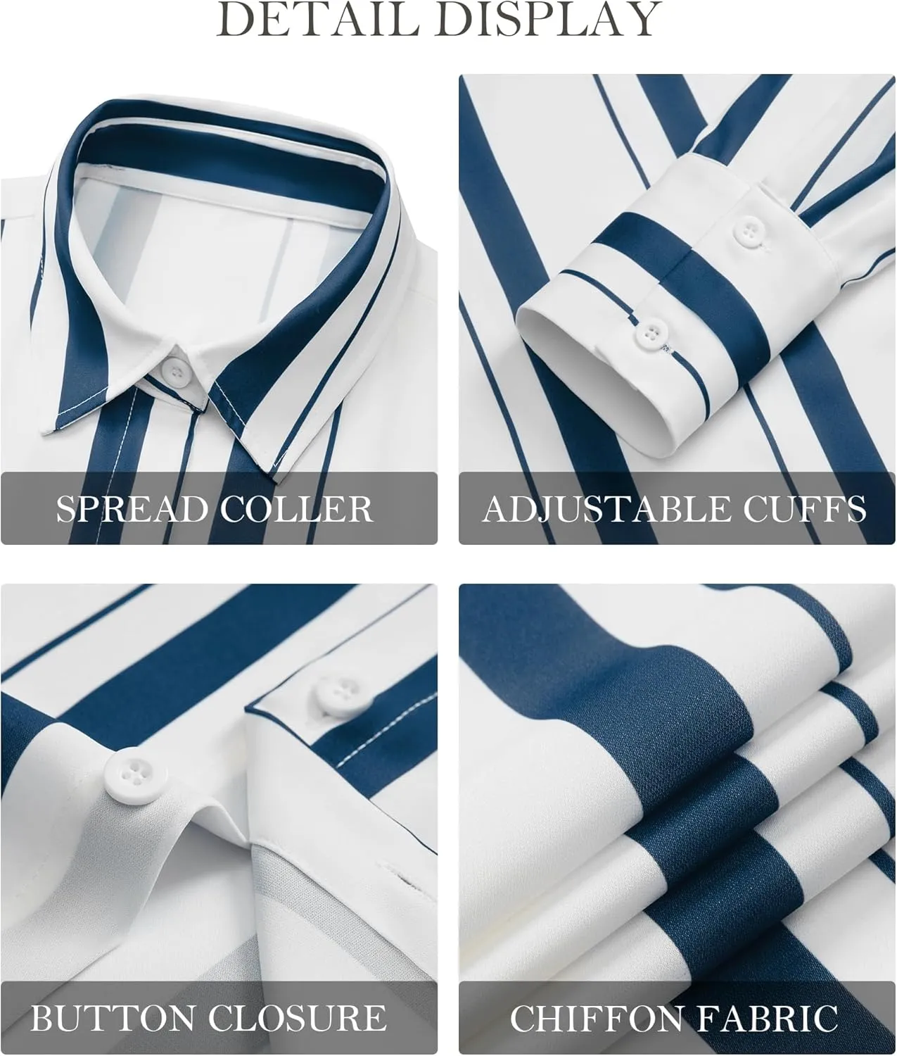 Womens Button Down Shirts Dress Shirt Dressy Casual Striped Blouse Long Sleeve Work Office Business Chiffon Top
