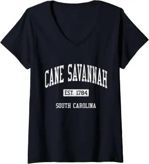 Womens Cane Savannah South Carolina SC JS04 Vintage Athletic Sports V-Neck T-Shirt