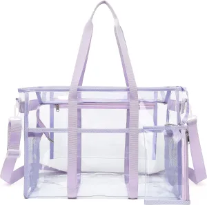 Women's Clear Beach Bag with Detachable Phone Pouch - Foldable, Waterproof Clear Tote Bags for Beach, Pool, Stadium