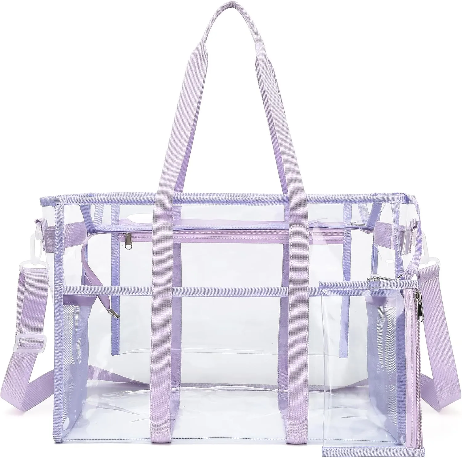 Women's Clear Beach Bag with Detachable Phone Pouch - Foldable, Waterproof Clear Tote Bags for Beach, Pool, Stadium