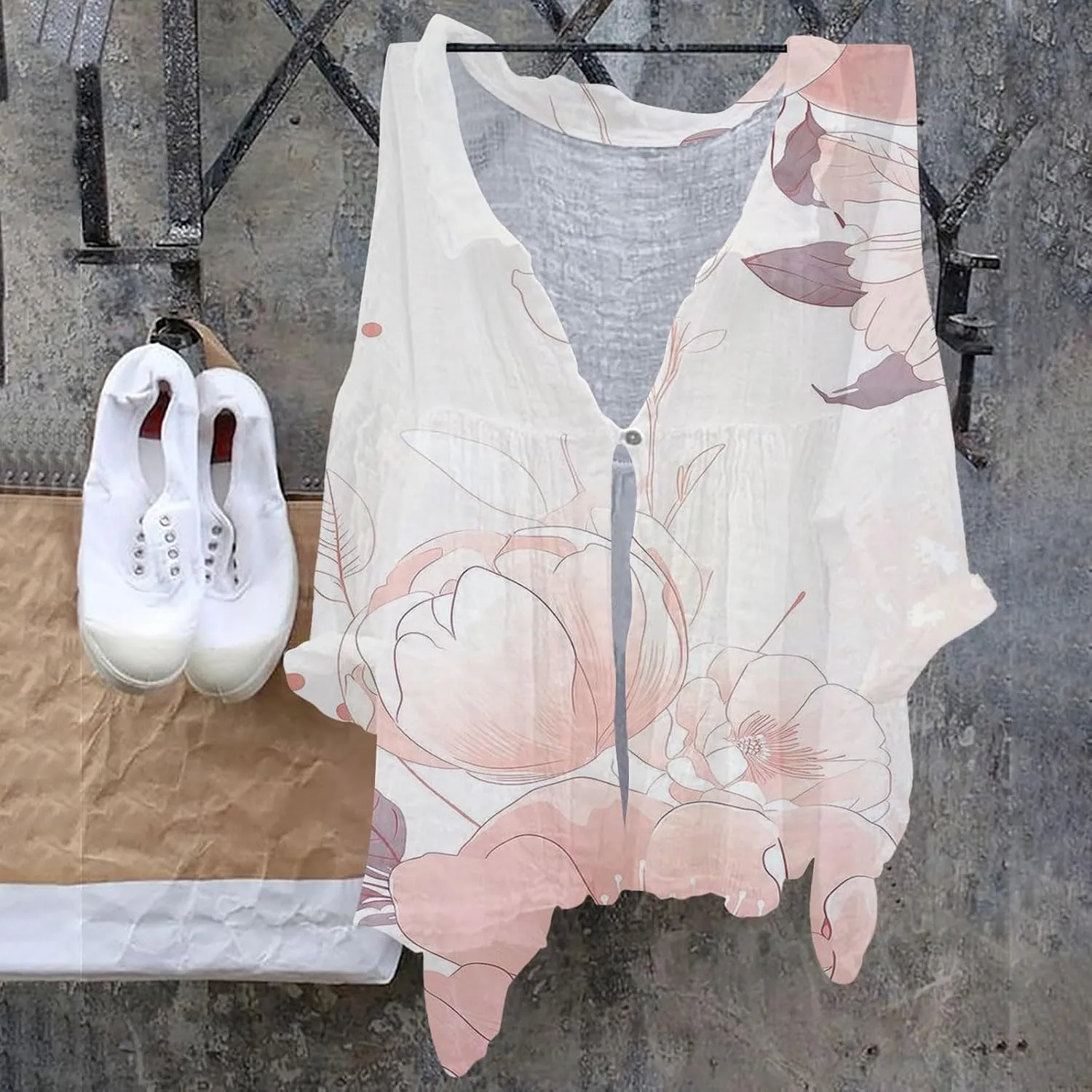 Womens Cotton Button Down Shirt Women's Floral Butterfly Print Natural Autumn Fragrant Casual Collared Blouses Loose