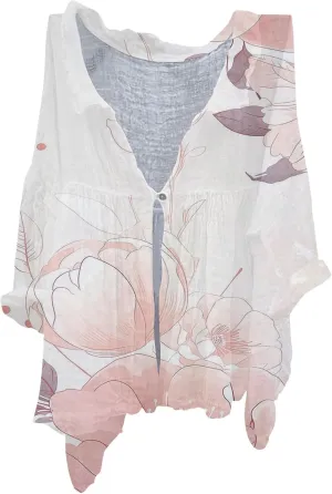 Womens Cotton Button Down Shirt Women's Floral Butterfly Print Natural Autumn Fragrant Casual Collared Blouses Loose