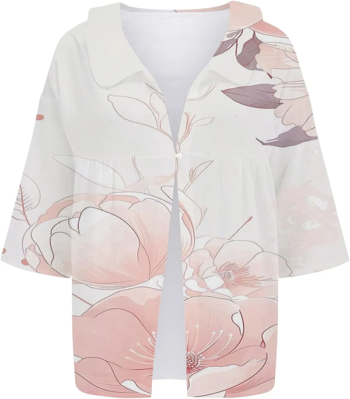 Womens Cotton Button Down Shirt Women's Floral Butterfly Print Natural Autumn Fragrant Casual Collared Blouses Loose
